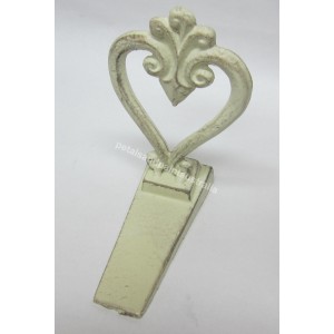 French Provincial Cast Metal Cream Heart Decorative Door Stop, Stopper, Wedge   121947917878
